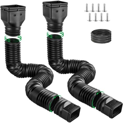 Confezione da 2 prolunghe flessibili per grondaia, connettore per pluviale per paraspruzzi, estensione per grondaia da 53 a 178 cm (nero)