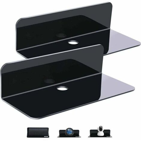 Confezione da 2 ripiani da parete espandibili e anti-danni neri - Dimensioni 9" - Acrilico per smart speaker, action figure, fotocamera, con 4 clip per cavi.