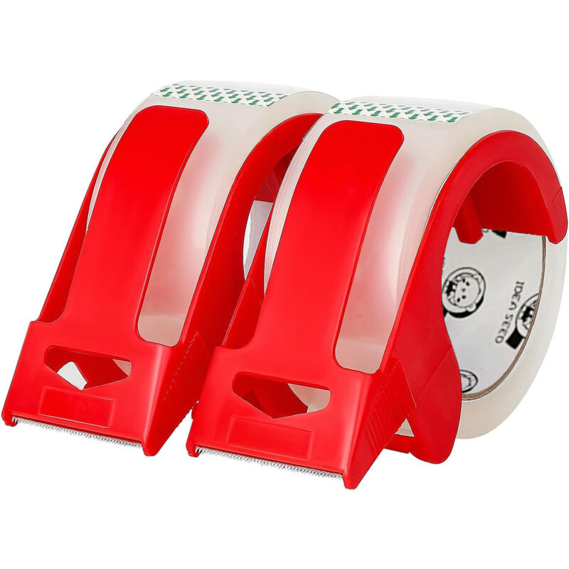 Image of Confezione da 2 rotoli di nastro adesivo trasparente per imballaggio con 2 dispenser, nastro adesivo per imballaggio resistente, 1,88 pollici x 50 m