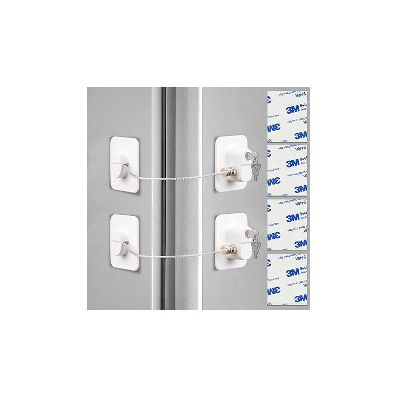 Image of Confezione da 2 serrature per frigorifero a prova di bambino - Serrature per frigorifero senza perforazione - Serrature per frigorifero con chiavi