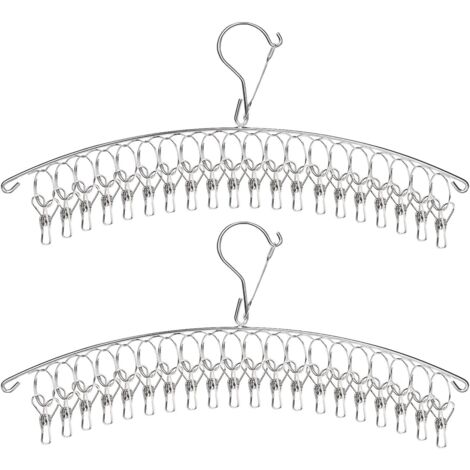 Confezione da 2 stendibiancheria in acciaio inossidabile per calzini, piccolo stendibiancheria antivento con 40 clip per calzini, biancheria intima e asciugamani.