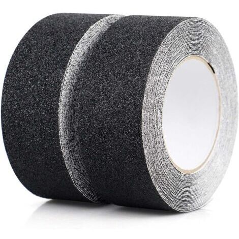 Confezione da 2 strisce antiscivolo, strisce antiscivolo con nastro adesivo antiscivolo per scale, gradini, pavimenti, nastro antiscivolo resistente, autoadesivo (5 cm x 10 m, nero)
