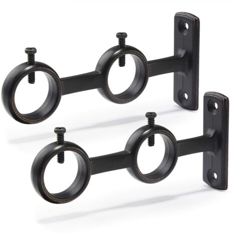 Confezione da 2 supporti per aste per tende con doppi ganci per aste per tende da soggiorno e camera da letto (nero) (2 pezzi)
