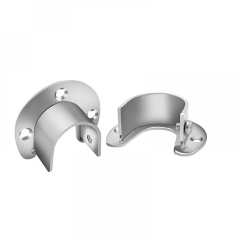 Confezione da 2 supporti per aste per tende in argento, supporto di base a forma di U per aste per armadio, apertura 27 mm, adatto per tende o armadi