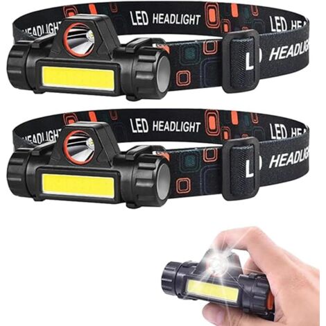 Confezione da 2 torce ricaricabili, ultra luminose, regolabili a 90°, impermeabili IPX6, per corsa, pesca, campeggio, escursionismo, bambini e adulti