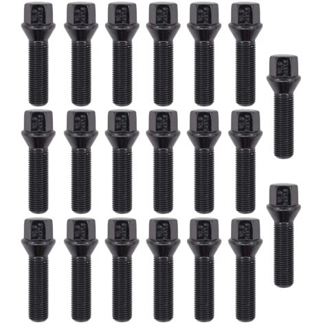 Confezione da 20 bulloni conici per ruote in lega M14 x 1,5 - 45 mm - Nero