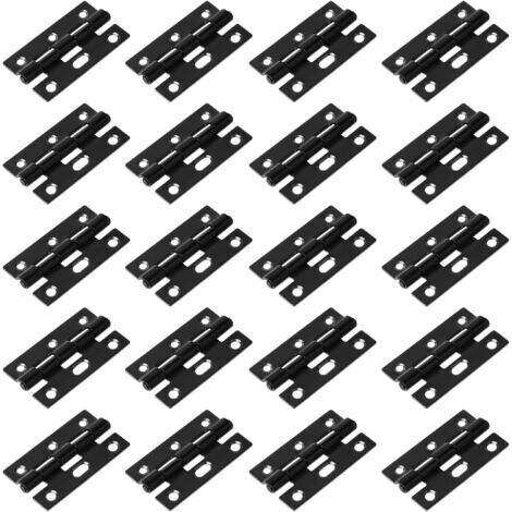 Confezione da 20 cerniere a vite, per porte e finestre, 75x44,5 mm, nere, con fori regolabili, spessore 1,8 mm.