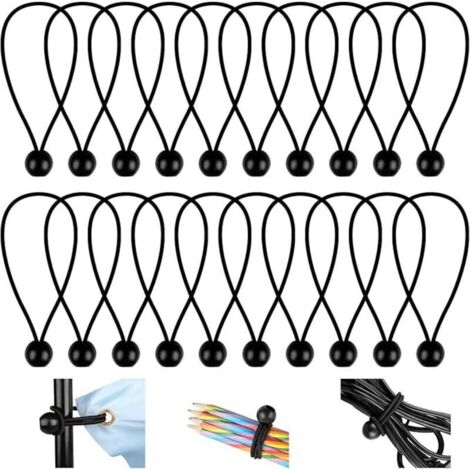 Confezione da 20 corde elastiche, corde elastiche flessibili da 150 mm, corde elastiche con sfere, corde elastiche resistenti, per striscioni, teloni, campeggio, tende (nere)
