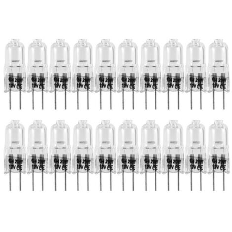 Confezione da 20 lampadine alogene G4, 20W 12V, a 2 pin, trasparenti, ideali per illuminazione di cucine, luci di segnalazione, binari...