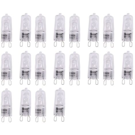 Confezione da 20 lampadine alogene G9 da 60 W trasparenti dimmerabili bianco caldo 2800 K per lampadari e sospensioni