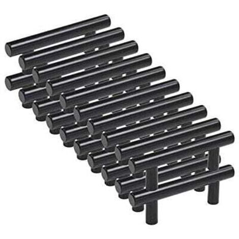 Confezione da 20 maniglie nere per mobili, maniglie nere per mobili da cucina, maniglie a T per mobili e cassetti, interasse nero 96 mm (Ø 12 mm).