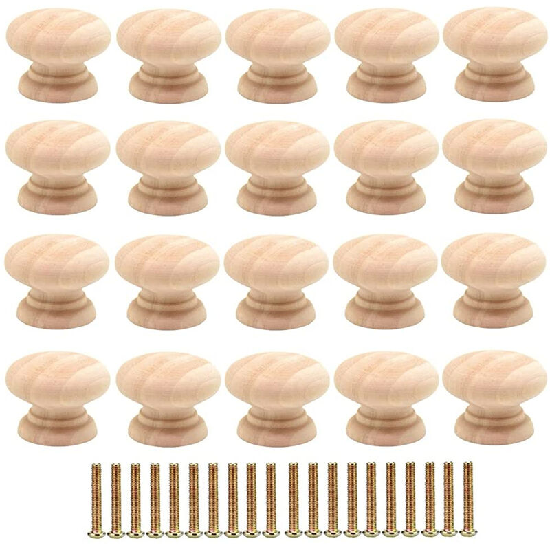 Image of 20 Pack Pomelli per Mobili 35mm Maniglie Rotonde per Cassetti in Legno con Viti