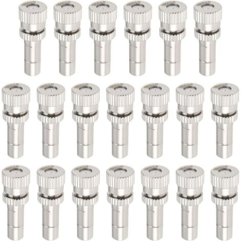 Confezione da 20 ugelli atomizzatori a connessione rapida da 6 mm con foro da 0,6 mm, adatti per giardini, serre e sistemi di raffreddamento.
