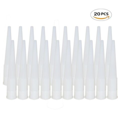 Confezione da 20 ugelli di ricambio per pistola per sigillante siliconico, con raschietto in plastica per la distribuzione del sigillante.