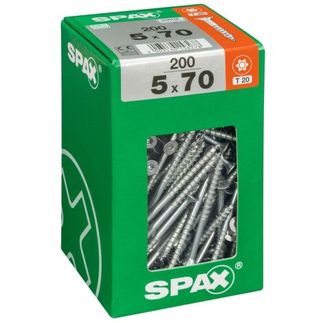 Confezione da 200 viti SPAX Torx in acciaio Testa Svasata, Diam.5 mm x L.70 mm SPAX