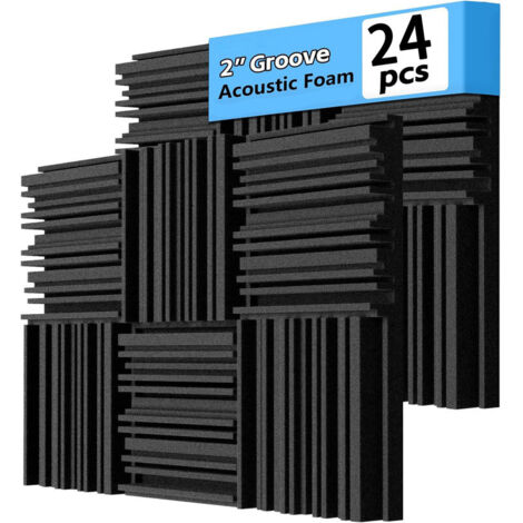 Confezione da 24 Pannelli Acustici 30 × 30 × 5 cm – Schiuma Assorbente a Larga Banda con Struttura Scanalata, Pannelli Murali Decorativi 3D per Studio e Isolamento Acustico