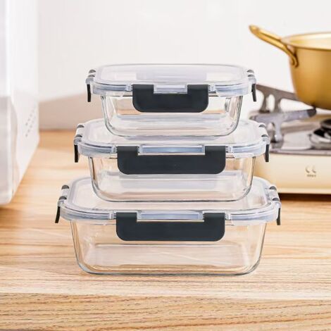 Confezione da 3 contenitori in vetro con coperchio, contenitori per alimenti per chef e panettieri professionisti, 370+640+1040 ml