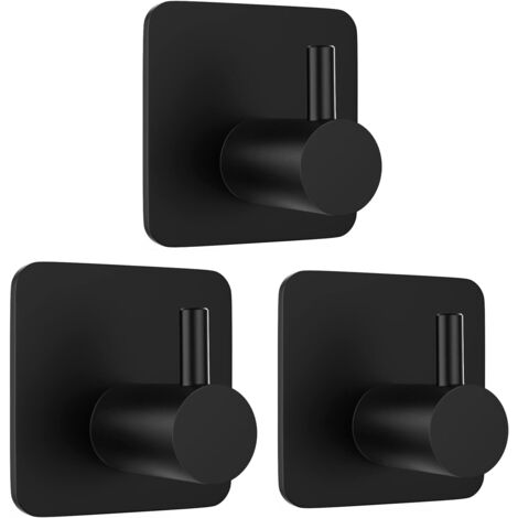Confezione da 3 ganci adesivi per asciugamani e vestiti, senza foratura, per casa, cucina, bagno e ufficio. Colore: nero.