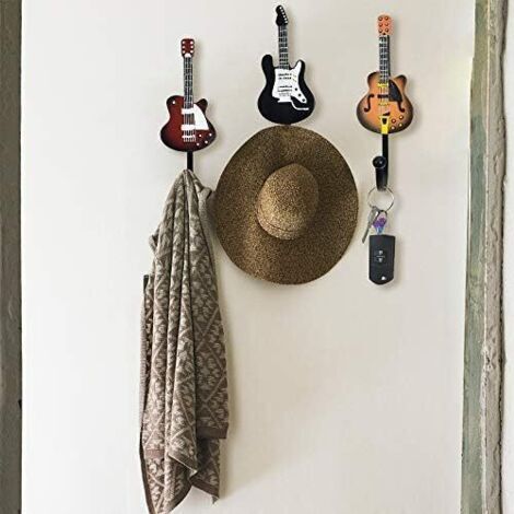 Confezione da 3 ganci in resina a forma di chitarra vintage per il bagno (B-Guitar) da parete
