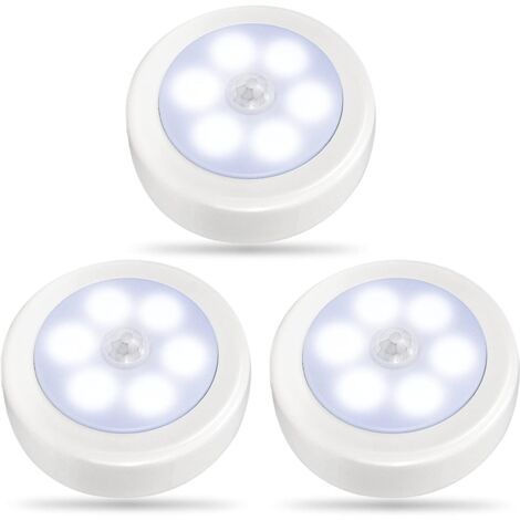 Confezione da 3 luci con sensore di movimento per interni, luci LED per armadio, luce notturna a batteria, luce per armadio a batteria, luce da parete wireless per scale e gradini (bianco freddo)
