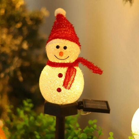 Confezione da 3 luci solari natalizie a forma di pupazzo di neve con picchetto, luci solari per esterni per vialetti natalizi, decorazioni natalizie - Rosso