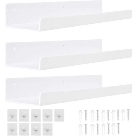 Confezione da 3 mensole da parete bianche senza foratura, mensola da parete in acrilico da 30 cm, mensola galleggiante da parete, bagno, camera da letto, soggiorno, cucina, decorazione della stanza