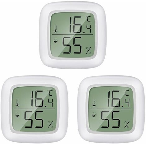 Confezione da 3 mini termometro igrometro digitale LCD per cameretta, stanza per anziani, sala studio, cantina, ecc.