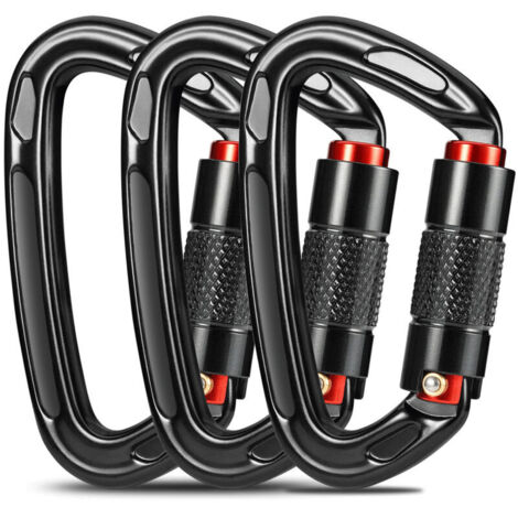 Confezione da 3 moschettoni da arrampicata, moschettoni con bloccaggio automatico, 25 kN-2550 kg, certificati CE, resistenti, per alpinismo, guinzaglio per cani, sacco da boxe, pompiere, amaca, portac
