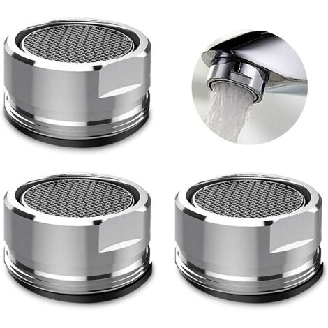 Confezione da 3 pezzi di ricambio per aeratore per rubinetto da 24 mm, beccuccio filettato maschio in ottone con guarnizione, cromato lucido