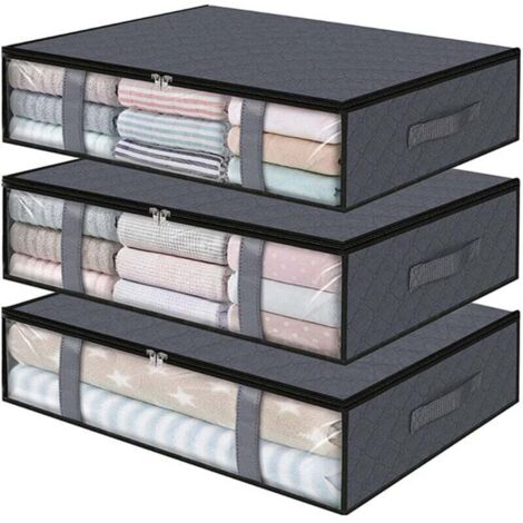Confezione da 3 sacchetti portaoggetti per indumenti, sacchetti portaoggetti pieghevoli per coperte, sacchetti portaoggetti sotto il letto per organizzare vestiti, camera da letto, trapunte, grigio
