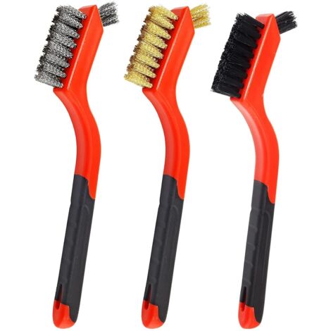 Confezione da 3 spazzole metalliche per strofinare - Setole in acciaio inossidabile/nylon/ottone, impugnatura morbida per rimuovere ruggine e sporco - Accessori per la pulizia profonda - Arancione