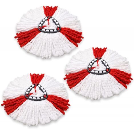 Confezione da 3 testine per mocio, compatibili con le testine di ricambio per mocio Vileda 2 in 1 Turbo, in microfibra, rosso, bianco.