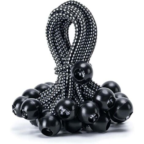 Confezione da 30 corde elastiche a sfera resistenti da 15 cm per teloni, tende da sole, campeggio, tende, carichi, cavi e tubi, ombrelli, pensiline (nere)