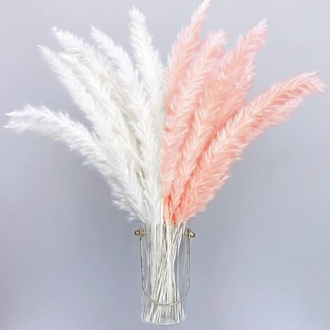 Confezione da 30 Erba di Pampa Artificiale Secca da 40 cm - Stile Bohémien - Decorazioni per la Casa - Phragmites - Fiori Secchi - per Vasi, Bouquet di Fiori Bianchi - per Matrimonio (Bianco+Rosa)（Bot