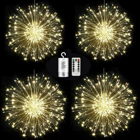 Confezione da 4 120 luci a LED dimmerabili con fuochi d'artificio con telecomando, luci a sospensione Starburst decorative impermeabili per la decorazione di interni ed esterni del patio di casa di Na
