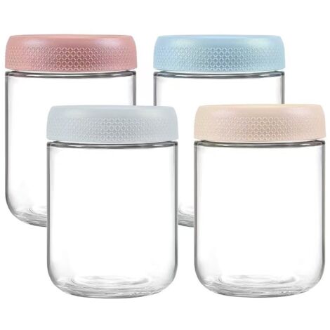 Confezione da 4 barattoli di farina d'avena da 500 ml con coperchio, barattoli di vetro con coperchi ermetici, contenitori per alimenti in vetro, 12  8,5 cm
