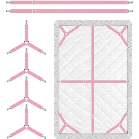 Confezione da 4 cinghie rosa per lenzuolo, fermagli per lenzuolo regolabili in 3 modi, bretelle, elastici triangolari per lenzuolo materasso