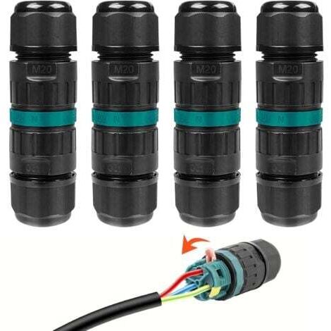Confezione da 4 connettori impermeabili a 3 fili, connettori per cavi impermeabili, scatola di giunzione elettrica, raccordo elettrico impermeabile IP68, collegamento del manicotto del cavo esterno pe