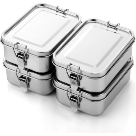 Confezione da 4 contenitori per alimenti in acciaio inossidabile con clip di bloccaggio a prova di perdite, lavabili in lavastoviglie e riutilizzabili per lavoro e picnic (850 ml)