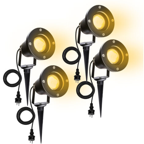Confezione da 4 faretti led da esterno con picchetto di terra, faretto led da esterno da 6W IP65 bianco caldo