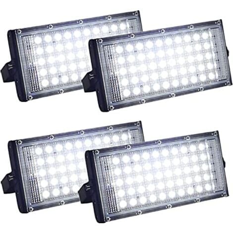 Confezione da 4 faretti LED ultra luminosi per esterni - impermeabili (IP66) - per cortile, garage, campo sportivo (50 W)