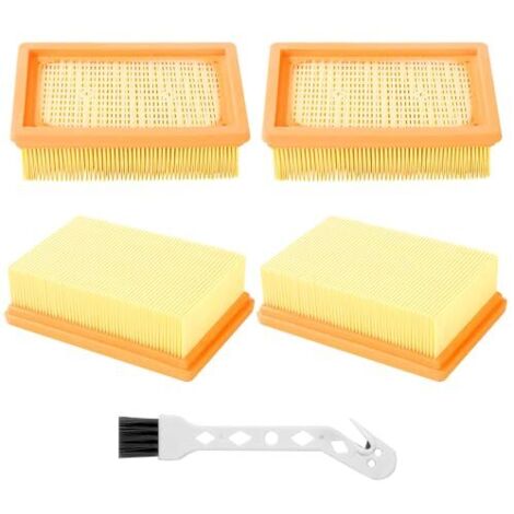 Confezione da 4 filtri plissettati piatti per aspirapolvere Kärcher, per aspirapolvere multiuso Kärcher WD4, WD5, WD6, MV4, MV5, MV6 sostituzione filtro con 1 spazzola piccola