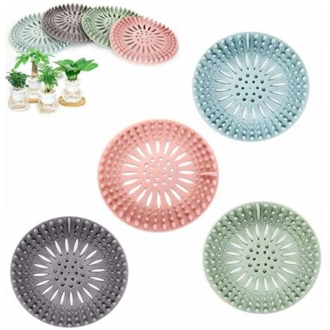 Confezione da 4 filtri raccogli-capelli in silicone per proteggere il foro di scarico, utilizzabili in bagno, cucina, WC, facili da pulire.