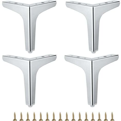 Confezione da 4 gambe in metallo per mobili - Gambe moderne per divani, sedie, tavoli, armadi, fai da te, gambe angolari di ricambio resistenti per cassettiere, armadi, letti (argento, 15 cm)