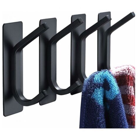 Confezione da 4 ganci adesivi per asciugamani, ganci da parete in acciaio inossidabile, neri, per bagno e cucina, resistenti.