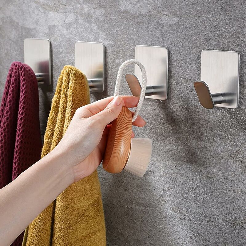 Image of Confezione da 4 ganci adesivi per bagno, ganci per doccia in acciaio inossidabile, supporto per gancio rotondo a parete per appendere accappatoio,