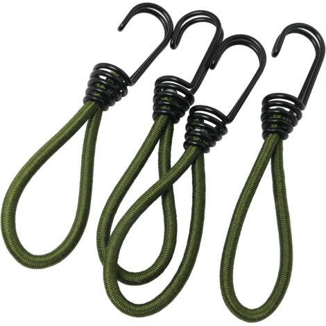 Confezione da 4 ganci per corda elastica da 6 mm, verde militare, resistenti, a spirale, con corda elastica riflettente staccabile da 6", gancio per corda elastica