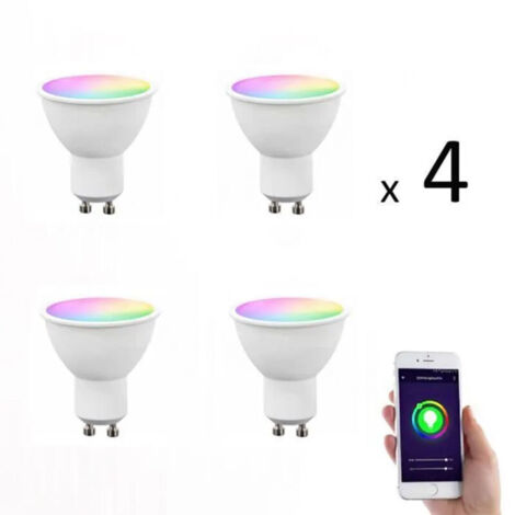 (Confezione da 4) Lampadina LED intelligente GU10 con Wi-Fi - RGB - 4,8 W - 380 lm