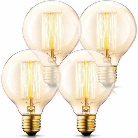 (Confezione da 4 lampadine a incandescenza) Set di lampadine Globe G95 Vintage Edison, 40W E27 Vetro ambrato Wootly Retro Vintage Old Fashioned - Ind