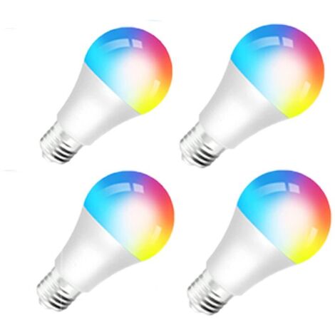 Confezione da 4 lampadine LED RGB intelligenti, Wi-Fi, E27, 9 W, 850 lm, controllo vocale, compatibili con Amazon Alexa e Google Home, luce colorata